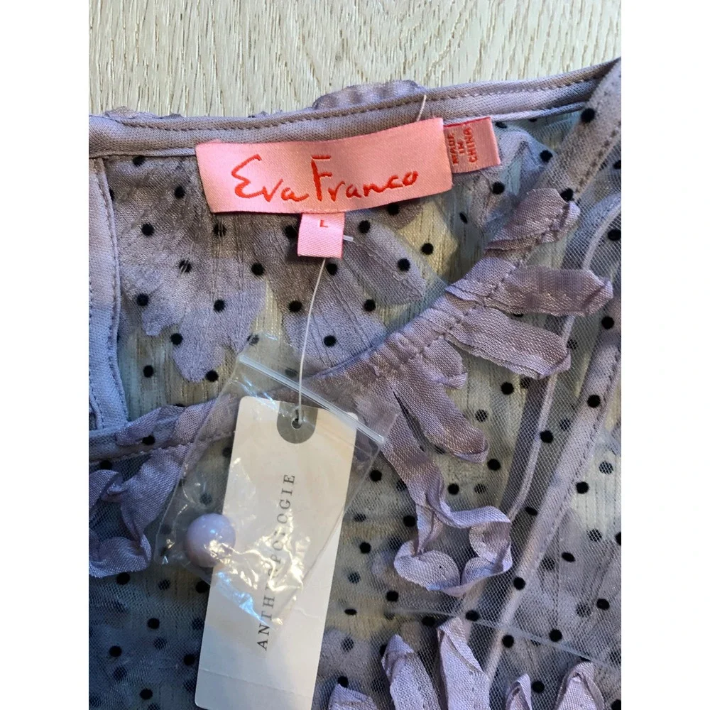 Eva Franco Anthropologie Lavender 3D Floral Polka Dot Mesh Top Camisole Set L